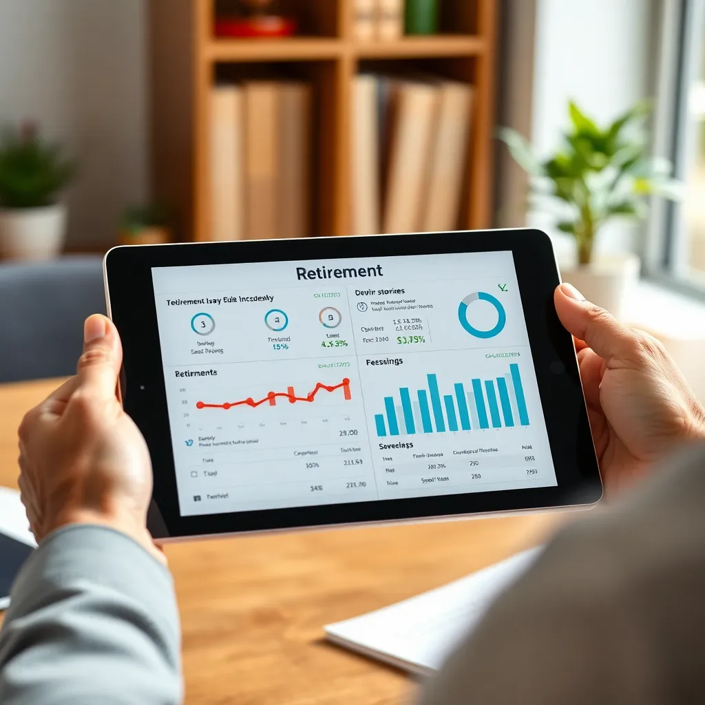 Digitaal pensioenoverzicht op tablet met grafiek van opgebouwd vermogen